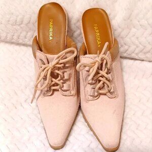 Powder Pink lace up mules